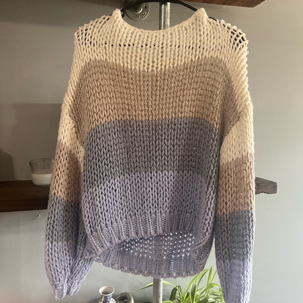 Vici Colorblock Knit Sweater in Cream, Tan, and Purple